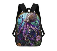 sinyumoney Stained Glass Octopus Sac À Dos Scolaire Enfant Tendance Et Décontracté, Sac À Dos Imprimé En 3D Pour Garçon, Grand Sac À Dos 17inch