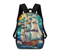sinyumoney Stained Glass Pirate Ship Sacs À Dos Imprimés En 3D Pour Enfants, Sacs D'école Tendance Pour Garçons, Sacs De Voyage, Sacs Scolaires Pour Élèves Du Primaire 17inch