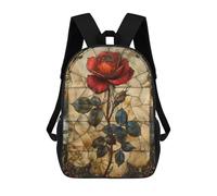 sinyumoney Stained Glass Red Rose Sac À Dos Scolaire Imprimé En 3D, Sac À Dos Décontracté Pour Enfants, Sac D'école Imprimé En 3D Pour Garçons, Primaire Et Collège 17inch