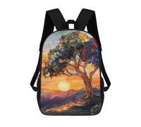 sinyumoney Stained Glass Sunset Tree Sac À Dos Scolaire Pour Filles Et Garçons, Grande Capacité, Léger, Pour Enfants Et Étudiants 17inch