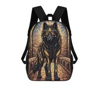 sinyumoney Stained Glass Wolf on Stone Bridge Sac À Dos Pour Garçons Et Adolescents, Sacs À Dos Pour Filles, Sacs À Dos Pour Tout-petits, Sacs À Livres Pour L'école Primaire Et Le Collège 17inch