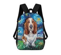 sinyumoney Starry Night Basset Hound Sac À Dos Scolaire Pour Enfants, Sac À Dos De Voyage Décontracté, Grand Sac À Dos Pour Garçons Et Filles 17inch
