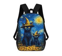 sinyumoney Starry Night Black Cats Witch Hat Sacs À Dos Pour Enfants 17inch Sac À Dos Scolaire, Sac D'école Imprimé En 3D Pour Garçons, Élèves Du Primaire Et Du Collège
