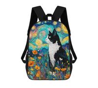 sinyumoney Starry Night Cat Garden Art Print Sacs À Dos Imprimés En 3D Pour Enfants, Sacs D'école Tendance Pour Garçons, Élèves Du Primaire Et Du Collège 17inch