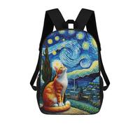 sinyumoney Starry Night Cat Orange Sac À Dos Imprimé En 3D Pour Enfants, Sac D'école, Sac De Voyage Grande Capacité, Sac À Livres, Sac À Dos Pour Enfants 17inch