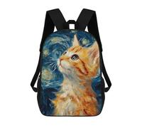 sinyumoney Starry Night Cat Painting -3 Sacs À Dos Tendance Imprimés En 3D 17inch Sac D'école Décontracté Pour Enfants, Garçons, Élèves Du Primaire Et Du Collège