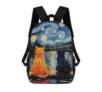 sinyumoney Starry Night Cats Reflection -2 Sacs À Dos Pour Enfants 17inch Sac À Dos Scolaire, Sac D'école Imprimé En 3D Pour Garçons, Élèves Du Primaire Et Du Collège