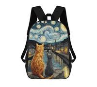 sinyumoney Starry Night Cats River View 17inch Sacs À Dos Scolaires Imprimés En 3D - Sacs À Dos Tendance Pour Garçons Du Primaire Et Du Collège