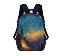 sinyumoney Starry Night Inspired Village Painting Sacs À Dos Imprimés En 3D Pour Enfants, Sacs D'école Tendance Pour Garçons, Sacs De Voyage, Sacs Scolaires Pour Élèves Du Primaire 17inch