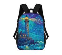 sinyumoney Starry Night Lighthouse Mosaic Art Sacs À Dos Pour Enfants, Cartables 3D Personnalisés Pour Garçons Et Filles, Grands Sacs À Dos Scolaires Décontractés 17inch