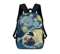 sinyumoney Starry Night Pug -4 Sac À Dos Scolaire Pour Enfants, 43 Cm (17 Pouces), Imprimé En 3D, Pour Garçons, Élèves Du Primaire Et Du Collège