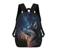 sinyumoney Starry Night Wolf Portrait Sac À Dos Scolaire Imprimé En 3D Pour Enfants, Sac À Dos De Voyage Tendance Et Décontracté Pour Écoliers 17inch