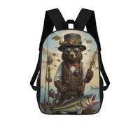 sinyumoney Steampunk Bear Fishing Sac À Dos Scolaire Enfant Tendance Et Décontracté, Sac À Dos Imprimé En 3D Pour Garçon, Grand Sac À Dos 17inch