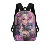 sinyumoney Steampunk Princess with Cat Sac À Dos Enfant, Cartable, Sac D'école, Motif Dessin Animé 3D, Sac Pour Ordinateur Portable, Pour Garçons Et Filles 17inch