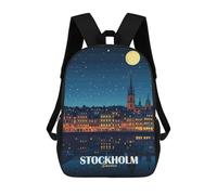 sinyumoney Stockholm Sweden Night Cityscape Illustration Sac À Dos Scolaire Pour Filles Et Garçons, Grande Capacité, Léger, Pour Enfants Et Étudiants 17inch