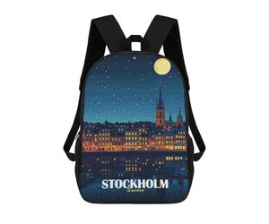 sinyumoney Stockholm Sweden Night Cityscape Illustration Sac À Dos Scolaire Pour Filles Et Garçons, Grande Capacité, Léger, Pour Enfants Et Étudiants 17inch