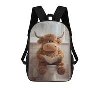 sinyumoney Stuffed Highland Cow Reading on Toilet Sacs À Dos 17 Pouces Pour Enfants, Sacs D'école Imprimés En 3D Pour Élèves Du Primaire Et Du Collège, Garçons Et Filles