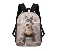 sinyumoney Stuffed Wolf Reading on Toilet Sacs À Dos Pour Enfants, Sac À Dos Scolaire Imprimé En 3D Pour Enfants, Sac À Dos De Voyage, Sac À Livres Pour Enfants 17inch Sac D'école