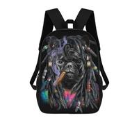 sinyumoney Stylish Pug with Headphones Sacs À Dos Scolaires Pour Garçons Et Filles, Sacs À Dos Décontractés Pour Le Sport, Sacs À Dos De Grande Capacité Pour L'école Primaire 17inch