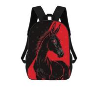 sinyumoney Stylized Black Donkey with Red Background Sac À Dos Imprimé En 3D, Sac D'école Décontracté Et Tendance Pour Enfants, Sac D'école Pour Garçons, Collégiens 17inch