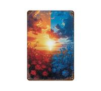 sinyumoney Sunset Fields Red Vs. Blue Plaques Métalliques Humoristiques Pour Bureau, Piscine, Clubs, Bars, Sealine11.8 x7.9