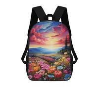 sinyumoney Sunset Over A Flower Field Sacs À Dos Scolaires Pour Garçons Et Filles, Sacs À Dos Décontractés Pour Le Sport, Sacs À Dos De Grande Capacité Pour L'école Primaire 17inch