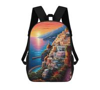 sinyumoney Sunset Over Coastal Village Sac À Dos Enfant, Sac D'école, Sac À Dos Imprimé 3D Avec Motif De Dessin Animé, Grande Capacité, Pour Garçons Et Filles 17inch