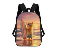 sinyumoney Surfing Cat at Sunset Sac À Dos Scolaire Pour Enfants 17 Pouces, Sac À Dos Décontracté Pour Les Voyages, Grand Sac À Dos De Jour Pour Garçons Et Filles 17inch
