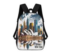 sinyumoney Sydney And New York Cityscape Illustration Sac À Dos Scolaire Enfant Tendance Et Décontracté, Sac À Dos Imprimé En 3D Pour Garçon, Grand Sac À Dos 17inch