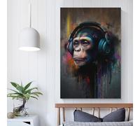sinyumoney Tableau sur toile Banksy Monkey Headphones, décoration murale pour chambre de garçon ou de fille, format 20 x 30 cm (8 x 12 pouces).