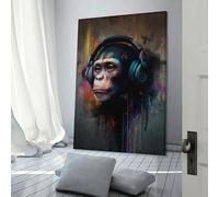 sinyumoney Tableau sur toile Banksy Monkey Headphones, décoration murale pour chambre de garçon ou de fille, 30 x 45 cm (12 x 18 pouces)