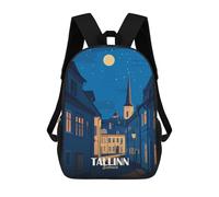 sinyumoney Tallinn, Estonia Nightscape Illustration Sac À Dos Scolaire Pour Enfants Imprimé En 3D, Idéal Pour Les Voyages Et Les Livres 17inch