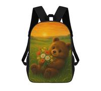 sinyumoney Teddy Bear with Flowers at Sunset Sac À Dos Scolaire Imprimé En 3D, Sac À Dos Décontracté Pour Enfants, Sac D'école Imprimé En 3D Pour Garçons, Primaire Et Collège 17inch