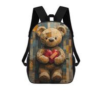 sinyumoney Teddy Bear with Heart in Stained Glass Style Sac À Dos Scolaire Imprimé En 3D, Sac À Dos Décontracté Pour Enfants, Sac D'école Imprimé En 3D Pour Garçons, Primaire Et Collège 17inch