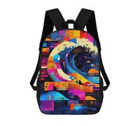 sinyumoney The Great Wave - Geometric Abstraction Sac À Dos Enfant Tendance Et Amusant, Sac À Dos Pour Garçons Et Adolescents, Sac D'école Imprimé En 3D Pour Garçons 17inch