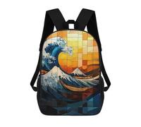 sinyumoney The Great Wave Stained Glass Mosaic Artwork Sac À Dos Scolaire Imprimé En 3D Pour Garçons Et Filles, Sac À Dos Pour Ordinateur Portable Pour Enfants/étudiants/adultes 17inch