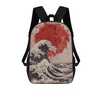 sinyumoney The Great Wave Vintage Sac À Dos Enfant, Sac D'école, Sac À Dos Imprimé 3D Avec Motif De Dessin Animé, Grande Capacité, Pour Garçons Et Filles 17inch