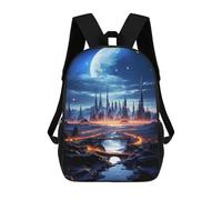 sinyumoney The Moon Future City Night Sac À Dos Scolaire Pour Enfants, Imprimé En 3D, Pour Garçons, Élèves Du Primaire Et Du Collège 17inch