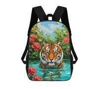 sinyumoney Tiger in Water with Flowers Painting Sac À Dos Scolaire Pour Adolescents, Imprimé En 3D, Ajustable, À Poches Tendance, Pour Enfants, Garçons, Filles, Étudiants Et Adolescents 17inch