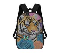 sinyumoney Tiger with Butterfly And Flowers Sac À Dos Scolaire Pour Enfants, 43 Cm (17 Pouces), Imprimé En 3D, Pour Garçons, Élèves Du Primaire Et Du Collège