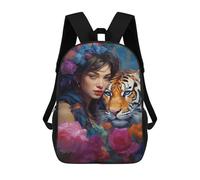 sinyumoney Tiger Woman Flowers Artwork Sacs À Dos Tendance Imprimés En 3D 17inch Sac D'école Décontracté Pour Enfants, Garçons, Élèves Du Primaire Et Du Collège