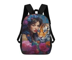 sinyumoney Tiger Woman Flowers Artwork Sacs À Dos Tendance Imprimés En 3D 17inch Sac D'école Décontracté Pour Enfants, Garçons, Élèves Du Primaire Et Du Collège
