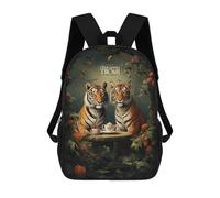 sinyumoney Tigers Tea Time in The Jungle Sacs À Dos, Sac À Dos Enfant, Sac D'école, Sac À Dos De Voyage Imprimé En 3D, Accessoire De Mode, Sac À Dos Imperméable Pour Enfants 17inch