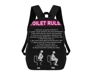 sinyumoney Toilet Rule Funny Bathroom Sac À Dos, Cartable Imprimé En 3D, Sac À Goûter, Sac À Dos De Voyage, Sac À Dos Entre Amis, Sac À Dos Scolaire Pour Filles Et Garçons 17inch