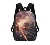 sinyumoney Train And Cherry Blossom Sac À Dos Imprimé En 3D Pour Enfants, Sac D'école, Sac De Voyage Grande Capacité, Sac À Livres, Sac À Dos Pour Enfants 17inch