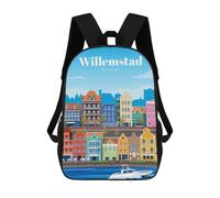sinyumoney Travel to Willemstad Sac À Dos Scolaire Imprimé En 3D, Sac À Dos Décontracté Pour Enfants, Sac D'école Imprimé En 3D Pour Garçons, Primaire Et Collège 17inch