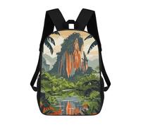 sinyumoney Tropical Jungle Landscape with Mountain Sac À Dos Scolaire Pour Enfants Imprimé En 3D, Idéal Pour Les Voyages Et Les Lectures, Pour Les Garçons Et Les Élèves Du Primaire 17inch