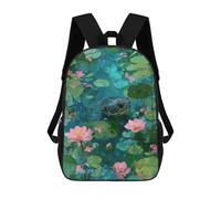 sinyumoney Turtle in A Lily Pond Painting Sac À Dos Scolaire Imprimé En 3D, Sac À Dos Décontracté Pour Enfants, Sac D'école Imprimé En 3D Pour Garçons, Primaire Et Collège 17inch