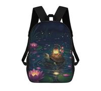 sinyumoney Turtle with Lantern in Lily Pond Sac À Dos Enfant Fille 3D, Sac D'école, Sac À Dos Pour Tout-petits, Sac À Dos Décontracté, Sac À Livres Tendance 17inch