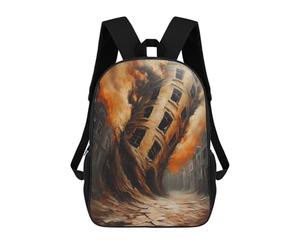 sinyumoney Twisted Reality - Surreal Apocalypse Art, Collapsing Cityscape Sac À Dos Scolaire Pour Filles Et Garçons, Grande Capacité, Léger, Pour Enfants Et Étudiants 17inch